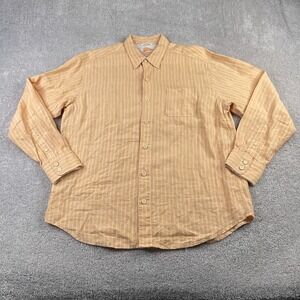 Tommy Bahama Shirt Mens XL Orange Stripes Linen Relax Beach‎ Travel Button Up